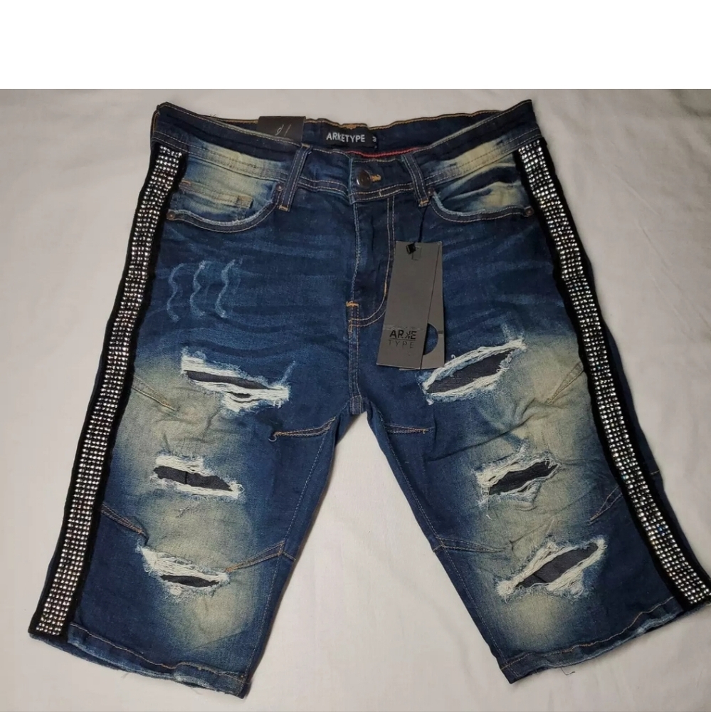 Arketype Apparel Side Clear Stone Denim Shorts size 32 NWT